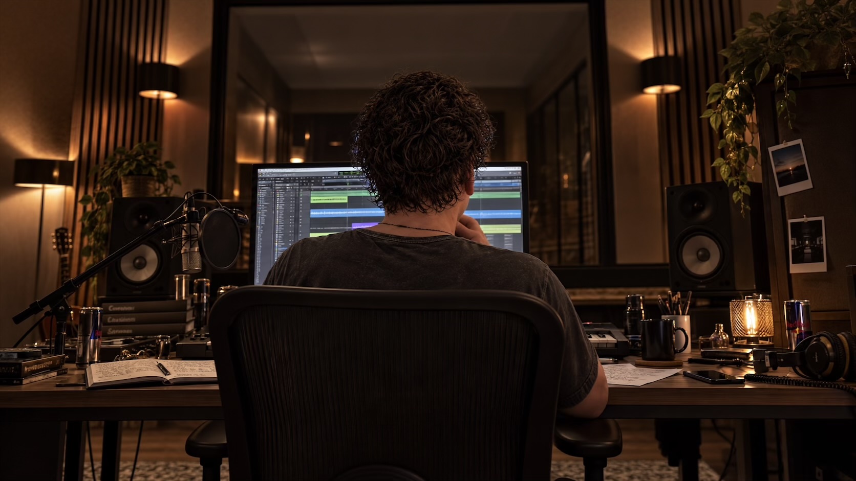Han Altena werkt in de studio aan de verhalen en productie achter zijn tracks